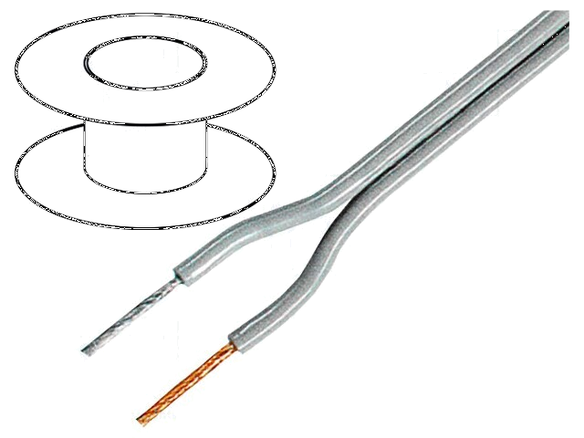 Leiding: voor luidsprekers; 2x0,5mm2; koord; OFC; grijs; PVC; 49VAC Leiding: voor luidsprekers; 2x0,5mm2; koord; OFC; grijs; PVC; 49VAC